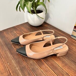 Steve Madden Black and Tan Slingback Flats